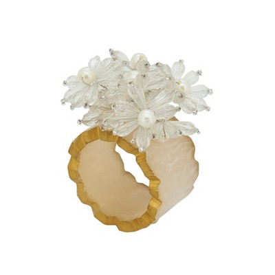 Saro Lifestyle Beaded Petal Delight Resin Napkin Ring (Set of 4), Clear