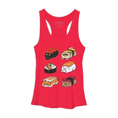 Women's Design By Humans Sushi Persian Cat By huebucket Racerback Tank Top