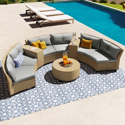 KTMBDW 6 Piece Patio Furniture Set with 6 Rattan Sofa Chairs & 2 Tables, Outdoor Conversation Set with Storage for Backyard, Lawn and Pool