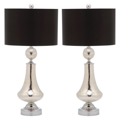 (Set of 2) 25.5" Mercury Crackle Glass Table Lamp Ivory/Silver (Includes CFL Light Bulb) - Safavieh