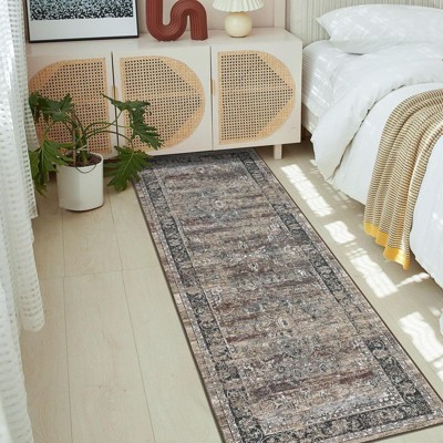 Coolmee Vintage Medallion Runner Rug, Thin Low Pile Retro Carpet with Non-Slip TRP Backing for Hallway, Kitchen, Stain Resistant & Foldable
