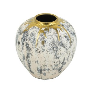 HomeRoots 12" Gray Ivory And Gold Modern Abstract Ceramic Table Vase - 1 of 4