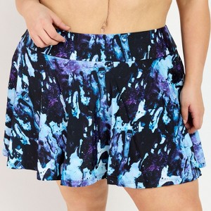 Calypsa Women's Plus Size High Waisted Chlorine Resistant Flowy Swim Skirt With Attached Shorts - 1 of 4