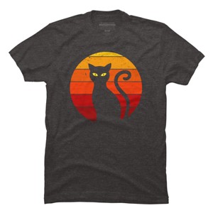 Men's Design By Humans Vintage Retro Sunset Halloween Black Cat I By lemonpepper T-Shirt - 1 of 4
