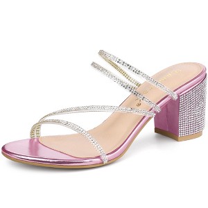 Allegra K Women's Rhinestone Instep Strap Block Heel Slide Sandals - 1 of 4