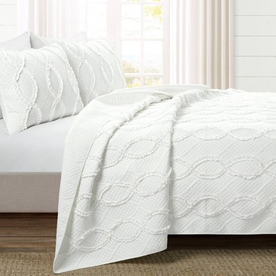 White Full Microfiber Textured Quilt Set
