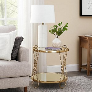 Royal Hampton End Table with Mirrored Top and 1 Bottom shelf, Gold and Clear - 1 of 4