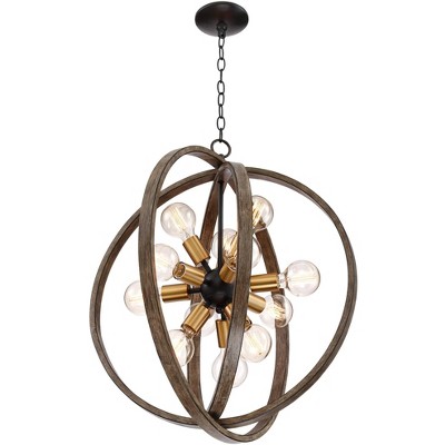 Stedman Brass and Wood Grain Sputnik Chandelier
