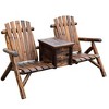 Outsunny Wooden Double Adirondack Chair Loveseat with Inset Ice Bucket, Table, Rustic Look, & Weather-Resistant Varnish - 4 of 4