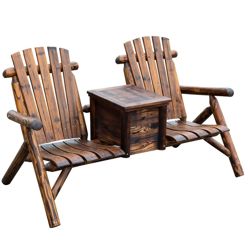 Outsunny Wooden Double Adirondack Chair Loveseat with Inset Ice Bucket, Table, Rustic Look, & Weather-Resistant Varnish, 5 of 10