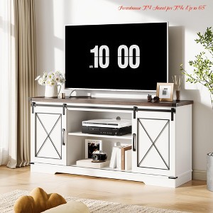 Living Room Farmhouse TV Stand for TVs Up to 65", Rustic Entertainment Center w/Sliding Barn Doors, Storage Cabinets & Adjustable Shelf, Media Console - 1 of 4