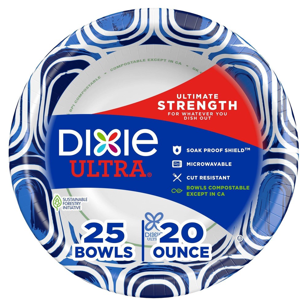 Dixie Ultra Dinner Paper Bowls - 25ct/20oz: Microwave-Safe, Leak & Cut-Resistant, Floral Pattern