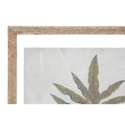Set of 4 Green and Cream Botanical Prints with Natural Wood Frames