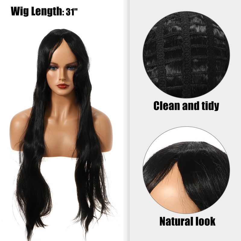 Unique Bargains Wigs for Women Human Hair Wigs for Women 31" with Wig Cap Long Hair, 3 of 7