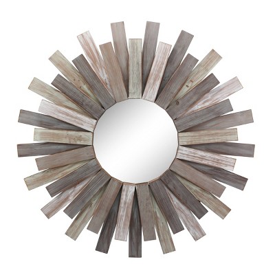 Photo 1 of 31.3 x 31.3 Wooden Sunburst Wall Mirror Brown - Stonebriar Collection