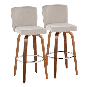 Henry 30" Contemporary Fixed-Height Swivel Barstool with Fabric and Wood Legs, Set of 2 - 1 of 4