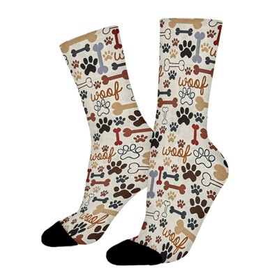 Dog Bones & Paw Women Printed Crew Socks Funny Funky Socks Soft Polyester Novelty Gifts for Artists Men