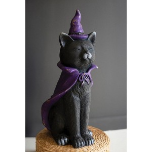 Kalalou Halloween Black Cat – Painted Resin Decor with Purple Hat and Cape - 1 of 4
