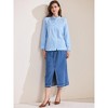 INSPIRE CHIC Women's Boho Hollow-Out Long Sleeve Ruffled Neck Cotton Button Down Shirt - 3 of 4