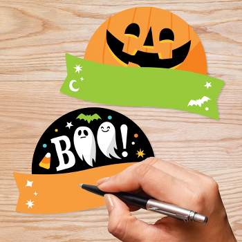 Big Dot of Happiness Spooky Halloween - DIY Blank Paper Desk or Locker Labels - Classroom Name Tags - Set of 32