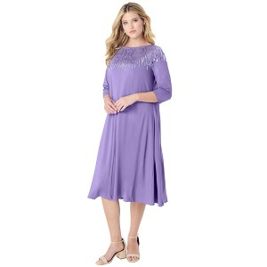 Roaman's Women's Plus Size Ultrasmooth Fabric Embellished Swing Dress - 1 of 4
