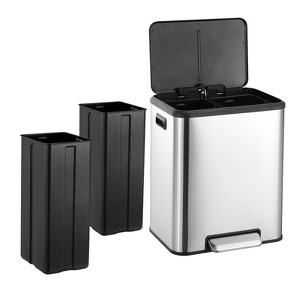 2 x 4 Gallon Dual Trash Can, Stainless Steel Kitchen Trash Can, Step-on Garbage Bin, Removable Plastic Inner Buckets, for Kitchen, Bathroom, Bedroom - 1 of 4