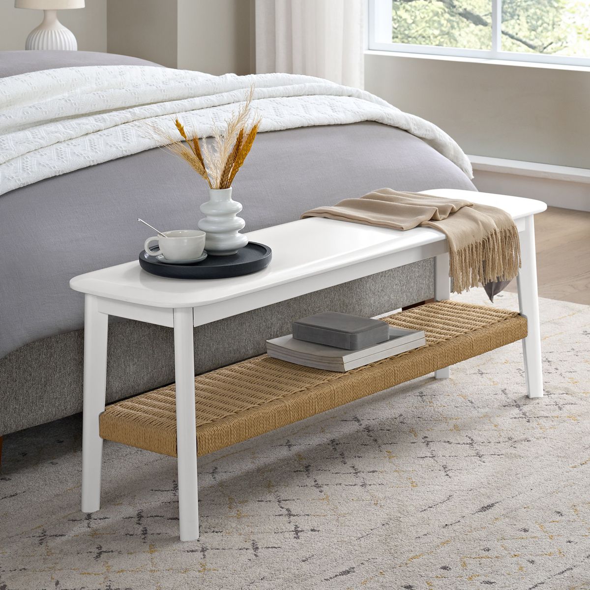Alaterre Furniture Calais Entryway Bench, White