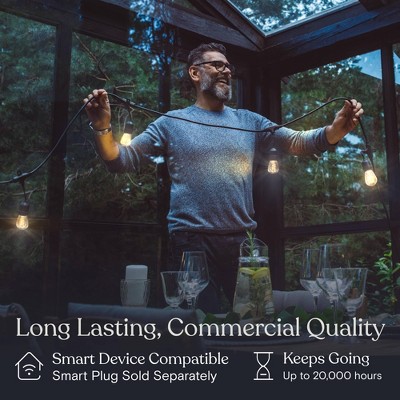 48ft Black Outdoor String Lights with Warm White LED Bulbs