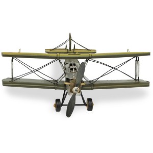 HomeRoots 6" Yellow and Green Metal Hand Painted Model Airplane - 1 of 4