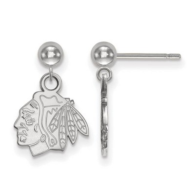 Black Bow Jewelry 14k White Gold Chicago Blackhawks NHL Dangle Earrings