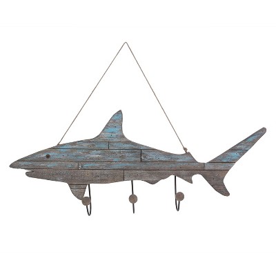 Beachcombers Hanging Wood Shark with 3 Hooks
