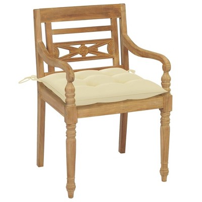 vidaXL Solid Teak Wood Batavia Chair Set - Outdoor Patio Garden Seating with Cream White Cushions, Weather-Resistant, Easy to Clean, Elegant Design