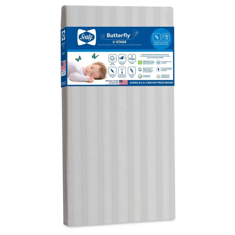 Sealy Butterfly 2-Stage Waterproof Ultra Firm Crib and Toddler Mattress, 1 of 9
