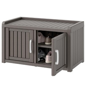 SEVOBAL Outdoor Shoe Storage Cabinet 8 Pair 2 Door Bench Indoor Outdoor Waterproof Adjustable Shelves Entryway Hallway, Beige, 31.9"*17.3"*17.9" - 1 of 4