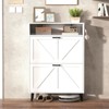 SKRAN Farmhouse Shoe Storage Cabinet with Barn Door, Shoe Organizer with 2 Flip Drawers, Freestanding Narrow Rack with Hooks for Entryway - 2 of 4