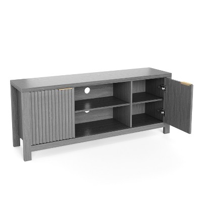 Fluted TV Stands for Living Room, Fluted Cabinet with Storage, Mid-Century Modern TV Table Stand for 50/55/60/65 TV,Heavy Duty Oak TV Console