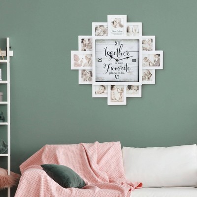 White Farmhouse Picture Frame Collage Wall Clock