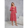 Maternity Women's Long Sleeve Button Front Midi Pregnancy Dress Red,S - 2 of 4