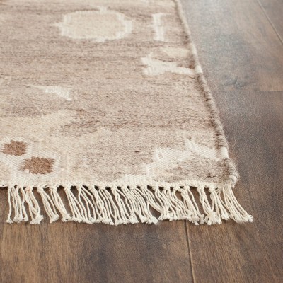 Handmade Gray and Beige Wool and Viscose Runner Rug