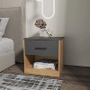 Vynxaria Modern 1-Drawer Nightstand, Natural Oak & Matt Grey, Open Shelf, Sleek Rectangular Design, Bedroom Storage Furniture - 2 of 4