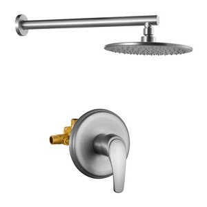 Cobbe Brushed Nickel 9-Inch Round Rainfall Shower Faucet Single Handle Shower Faucet Accessory with 15.74-Inch Shower Arm and Valve - 1 of 4