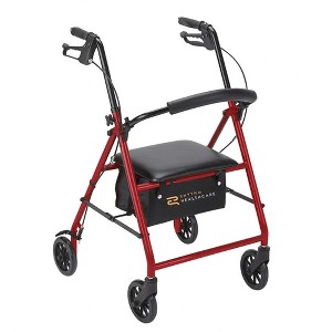 Rhythm Healthcare 4 Wheel Rollator Walker with 12x12" Seat and 6" Wheels, Red - 1 of 4