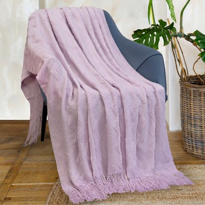 Lavender Purple Knitted Fleece Reversible Throw Blanket