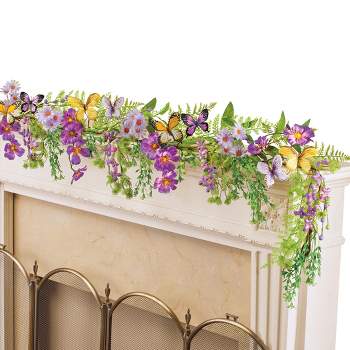 Collections Etc Spring Purple Floral Butterfly Garland Decoration
