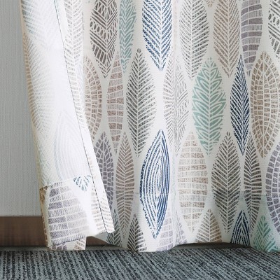 White Leaf Print Semi-Sheer Grommet Curtain Panel, 40" x 63"