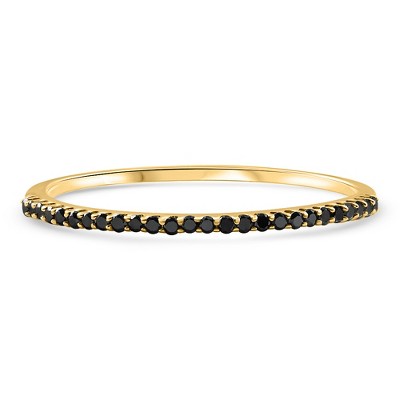 Pompeii3 Black Diamond Thin Wedding Ring Yellow Gold Stackable Anniversary Band