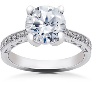Pompeii3 1 5/8 ct Lab Created Eco Friendly Diamond Vintage Engagement Ring 14k White Gold - Size 5 - 1 of 3