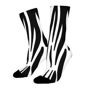 Black Zebra Stripe Women Printed Crew Socks Funny Funky Socks Soft Polyester Novelty Gifts for Artists Men - 1 of 1