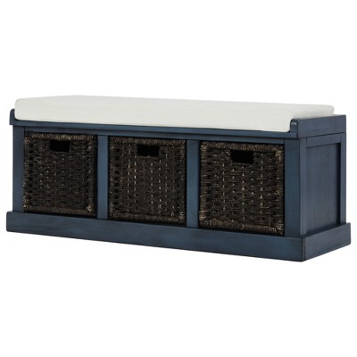 Dexmalle Rustic Storage Bench with 3 Removable Classic Rattan Basket,Entryway