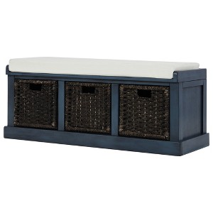 Dexmalle Rustic Storage Bench with 3 Removable Classic Rattan Basket,Entryway - 1 of 4